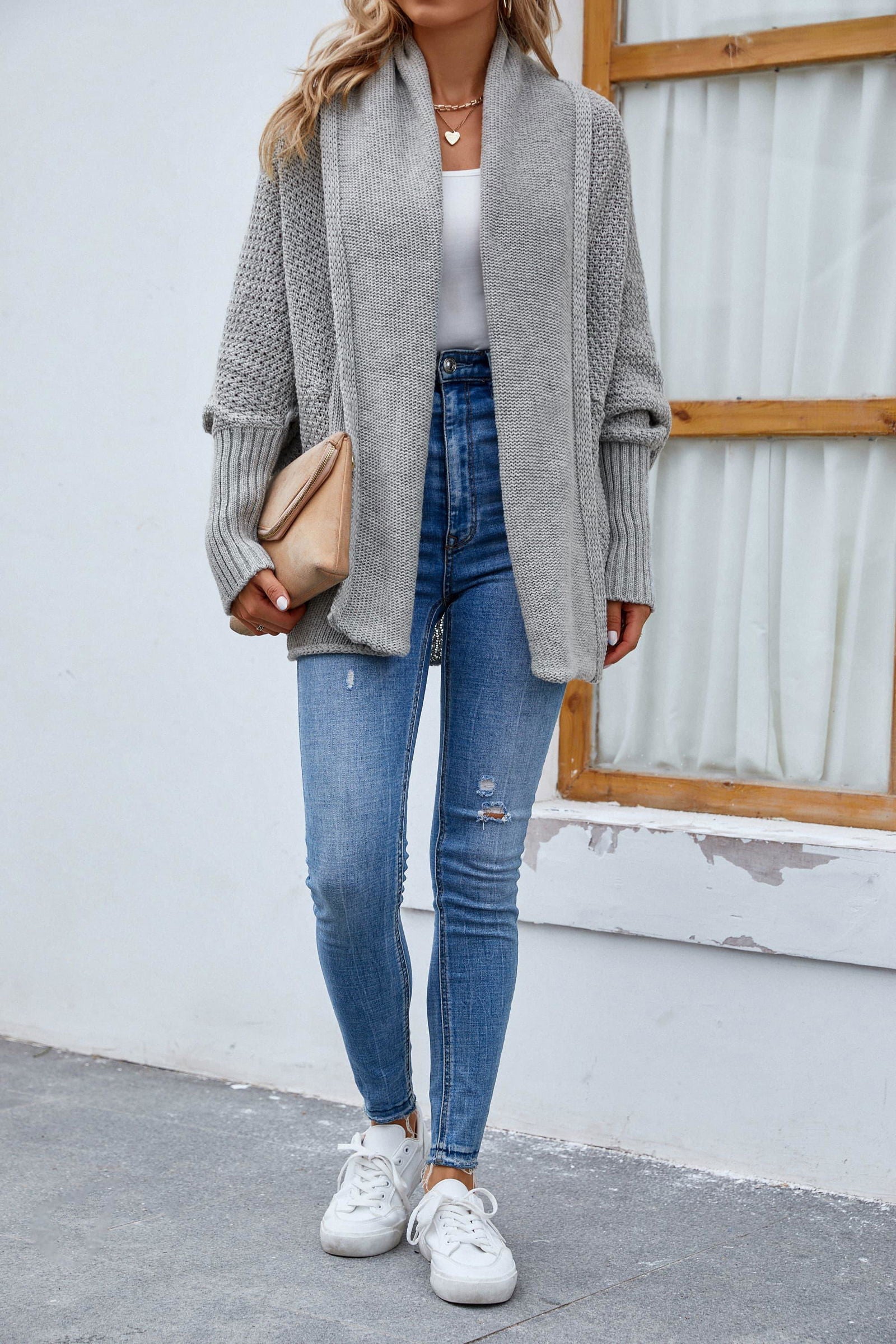 Open Front Long Sleeve Cardigan - Vesteeto