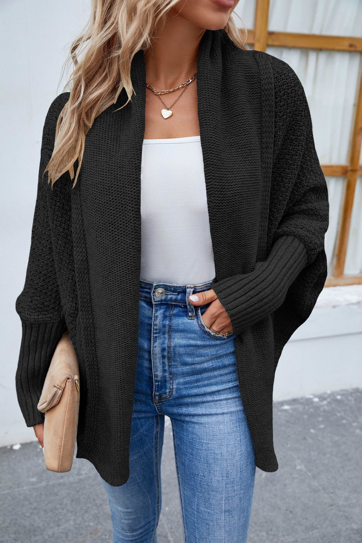 Open Front Long Sleeve Cardigan - Vesteeto