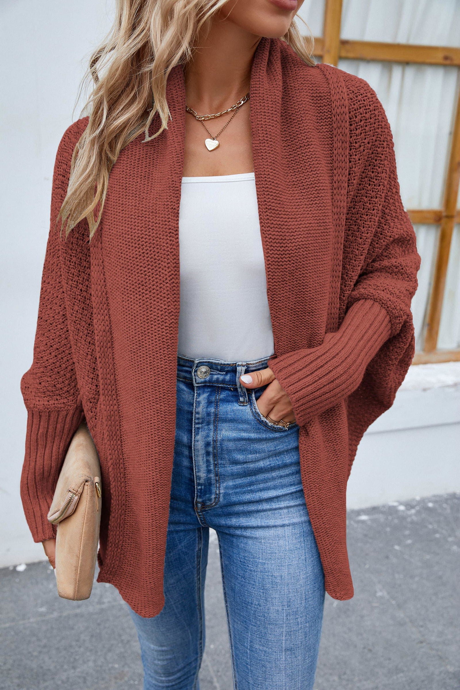 Open Front Long Sleeve Cardigan - Vesteeto