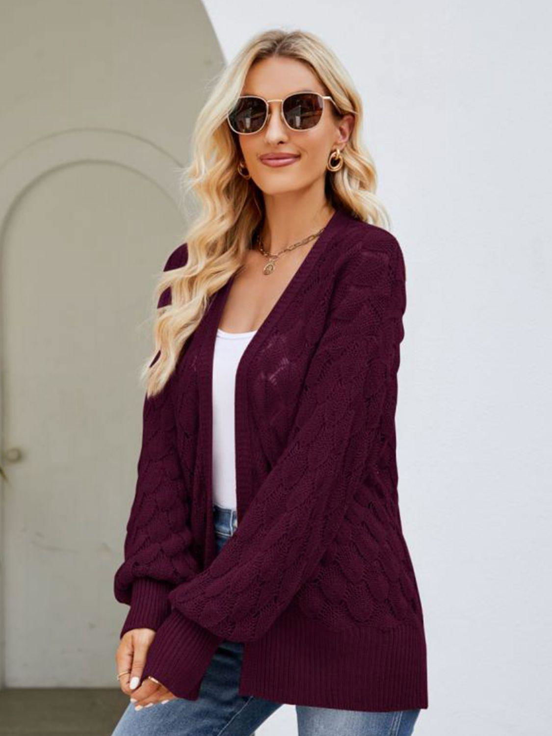 Open Front Ribbed Trim Cardigan - Vesteeto