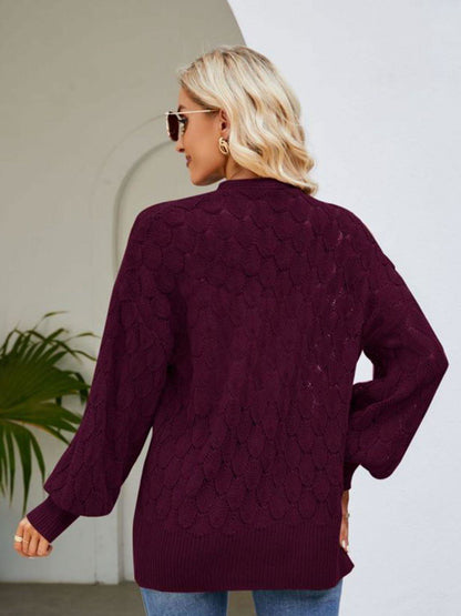 Open Front Ribbed Trim Cardigan - Vesteeto