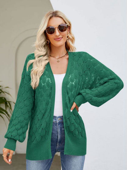 Open Front Ribbed Trim Cardigan - Vesteeto