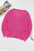 Openwork Button Down Cardigan - Vesteeto