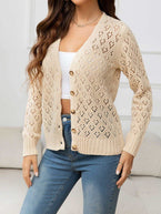 V-Neck Buttoned Knit Top