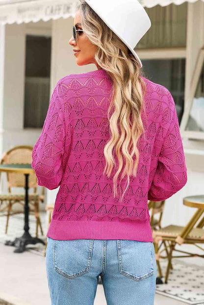 Openwork V-Neck Cardigan - Vesteeto