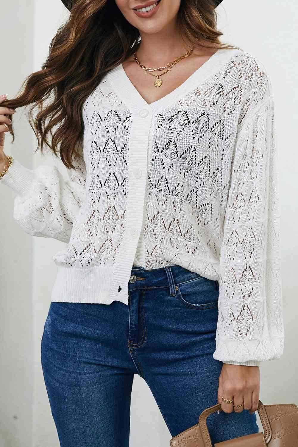 Openwork V-Neck Cardigan - Vesteeto