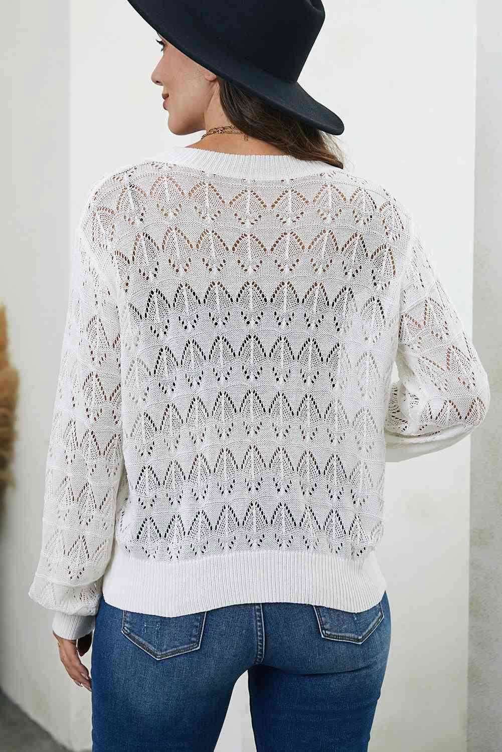 Openwork V-Neck Cardigan - Vesteeto