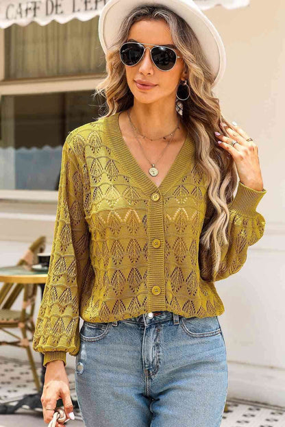 Openwork V-Neck Cardigan - Vesteeto