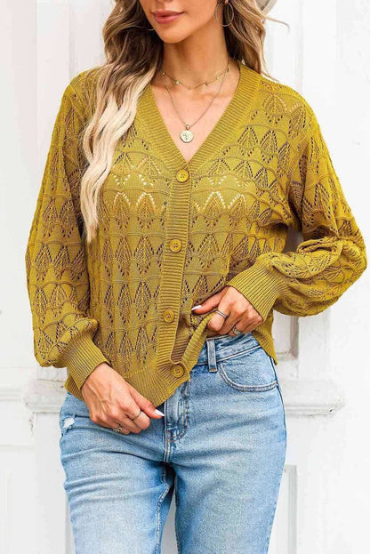 Openwork V-Neck Cardigan - Vesteeto