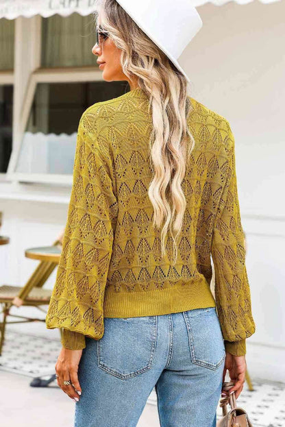 Openwork V-Neck Cardigan - Vesteeto