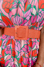 Orange Bohemian Woven Square Buckle Wide Belt - Vesteeto