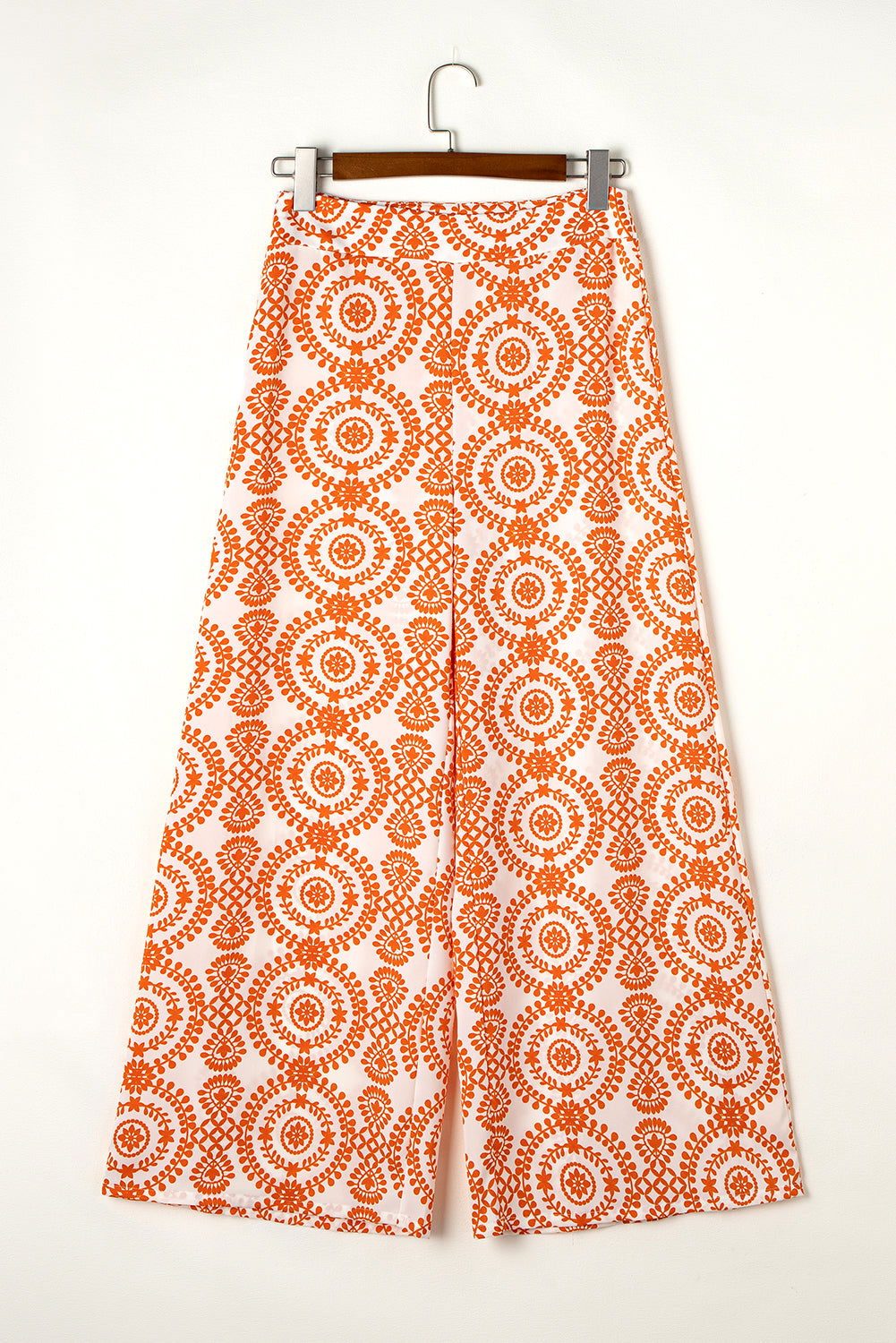 Orange Boho Retro Flower Print Wide Leg Pants - Vesteeto