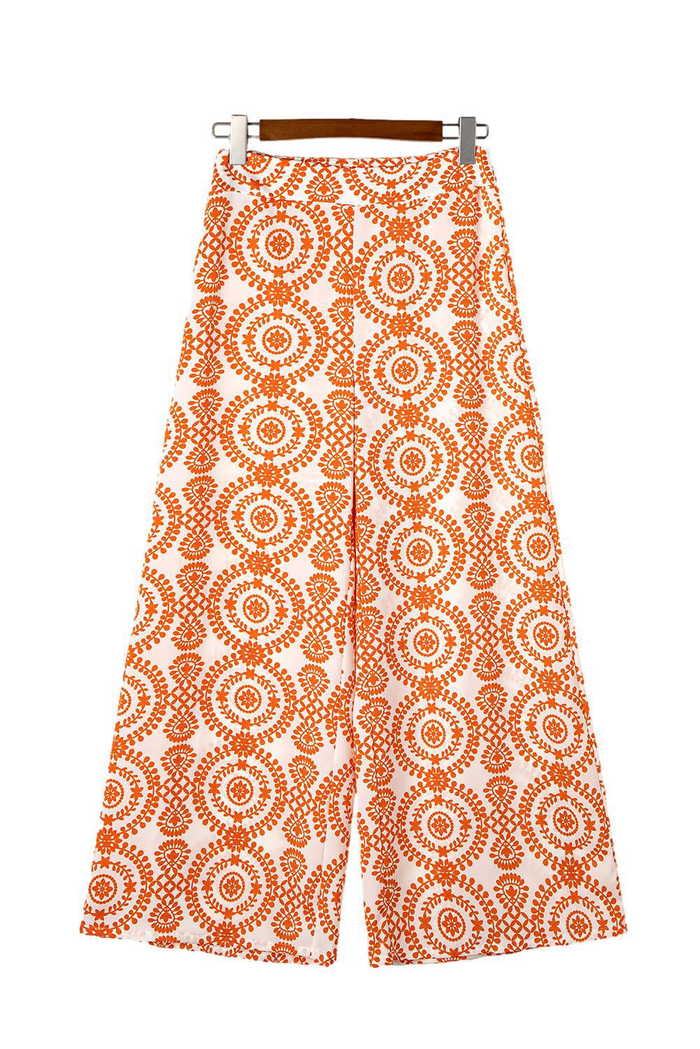 Orange Boho Retro Flower Print Wide Leg Pants - Vesteeto