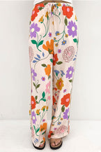 Orange Floral Print Drawstring Loose Pants - Vesteeto