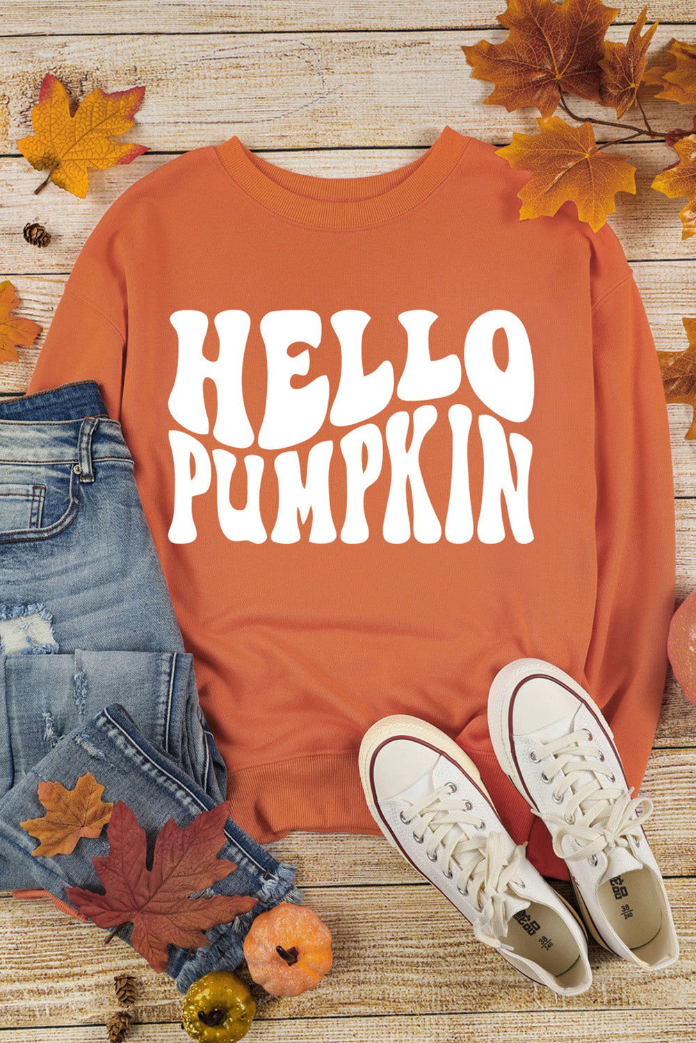 Orange Halloween Hello Pumpkin Graphic Drop Shoulder Sweatshirt - Vesteeto