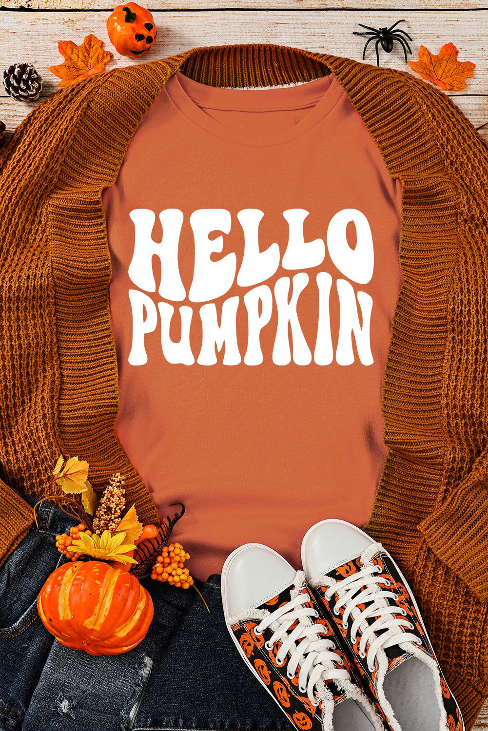 Orange Halloween Hello Pumpkin Graphic Drop Shoulder Sweatshirt - Vesteeto