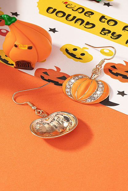 Orange Halloween Rhinestone Pumpkin Hook Earrings - Vesteeto