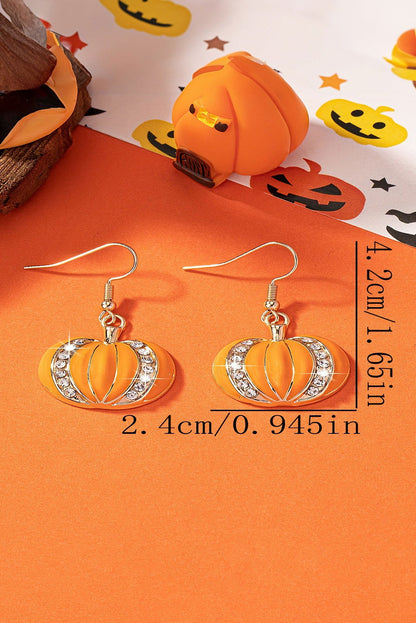 Orange Halloween Rhinestone Pumpkin Hook Earrings - Vesteeto