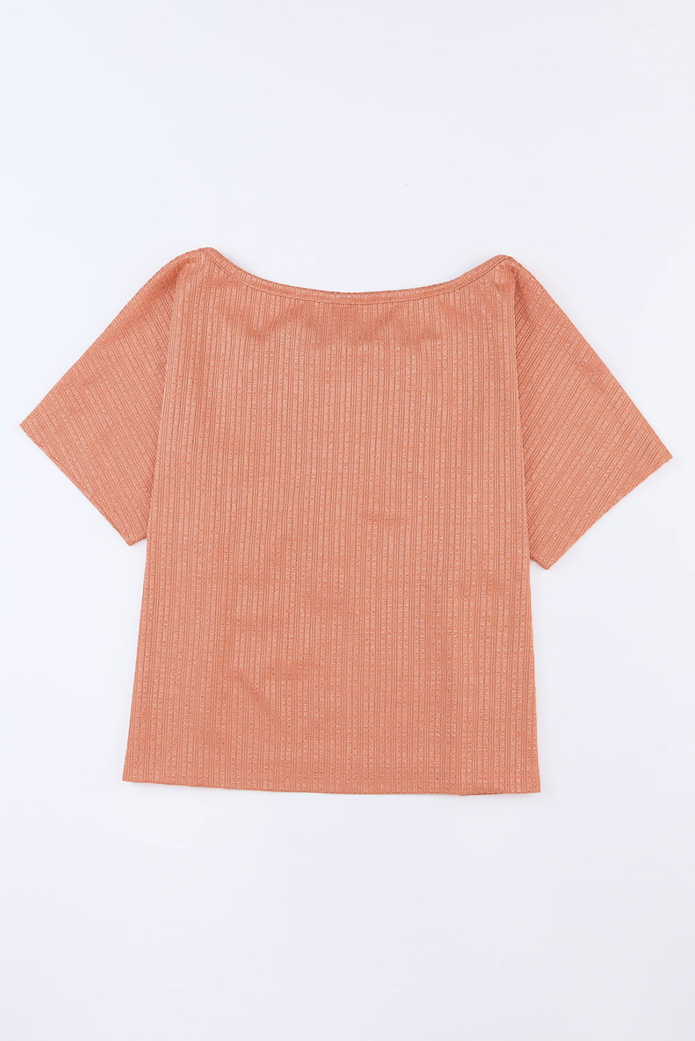 Orange Notched V Neck Buttoned Front Textured Loose Top - Vesteeto