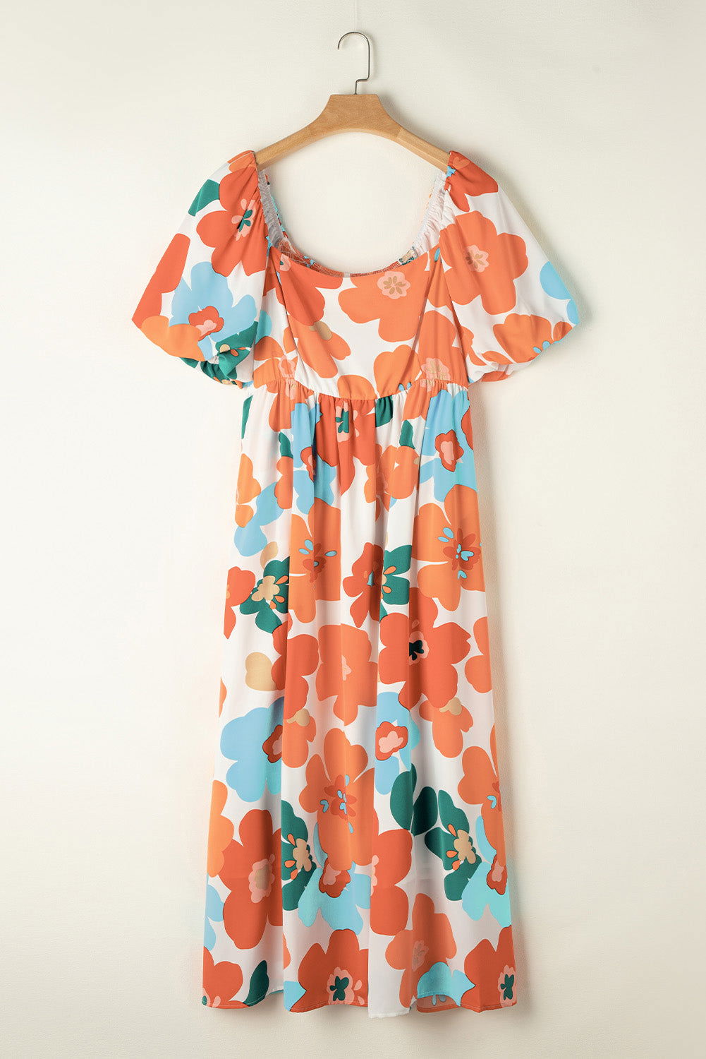 Orange Plus Size Floral Print Square Neck Maxi Dress - Vesteeto