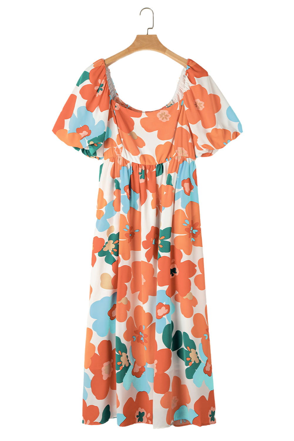 Orange Plus Size Floral Print Square Neck Maxi Dress - Vesteeto