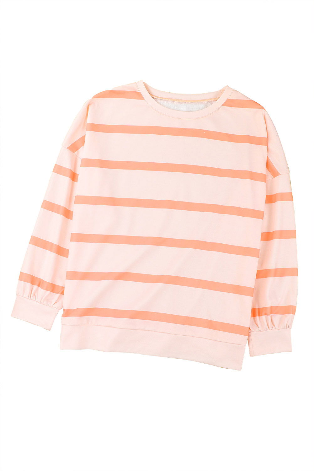 Orange Striped Print Drop Shoulder Pullover Sweatshirt - Vesteeto