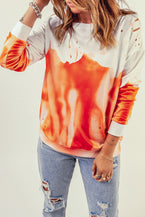 Orange Tie Dye Print Pullover Sweatshirt - Vesteeto