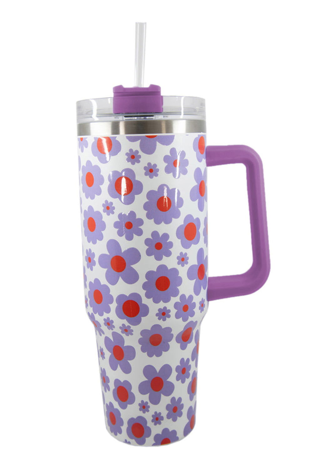 Orchid Petal Flower Print Handle Stainless Steel Portable Cup - Vesteeto