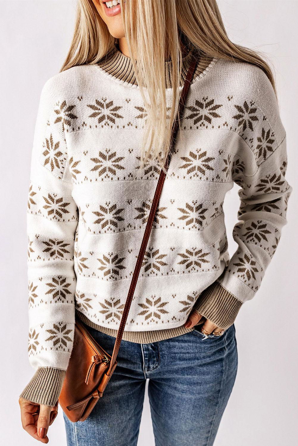 Patterned Ribbed Trim Sweater - Vesteeto