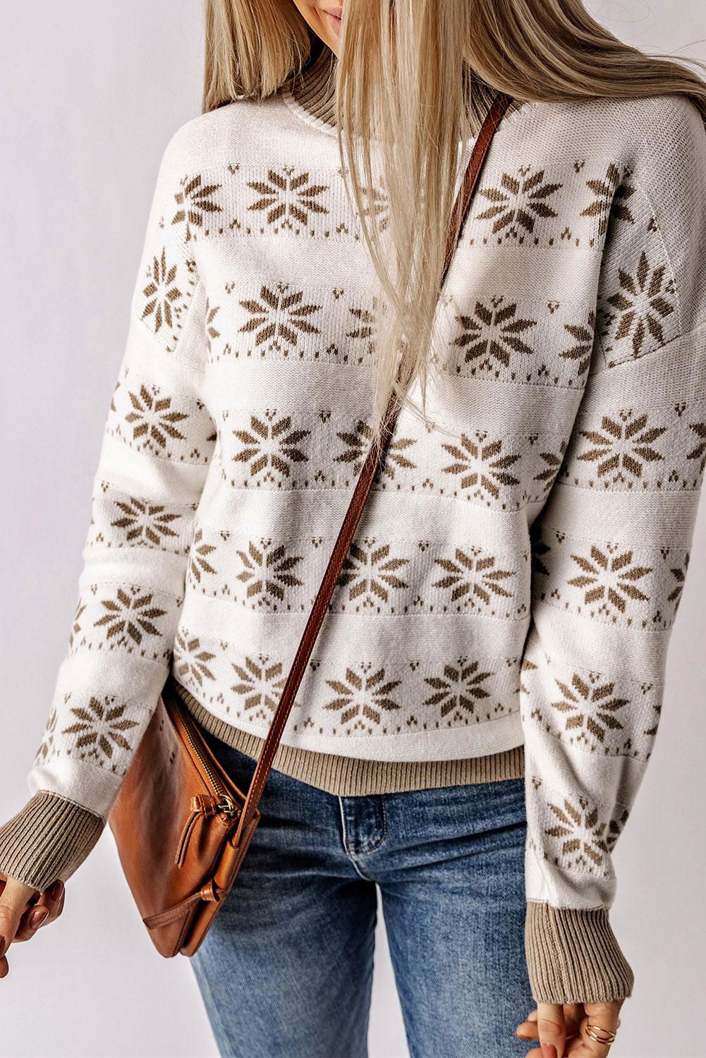 Patterned Ribbed Trim Sweater - Vesteeto