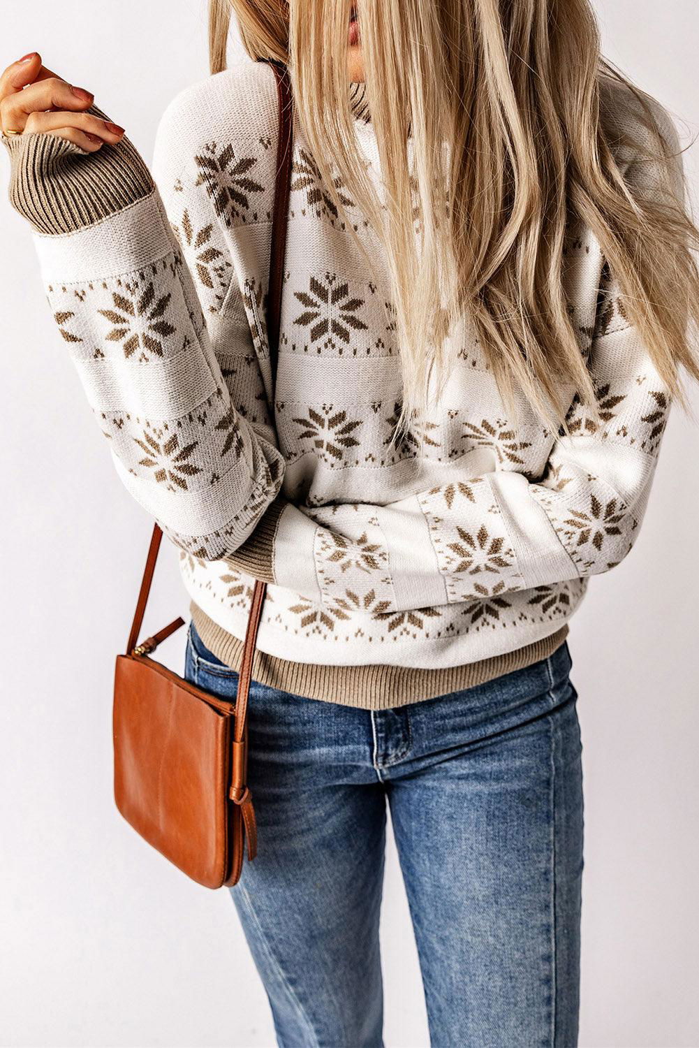 Patterned Ribbed Trim Sweater - Vesteeto