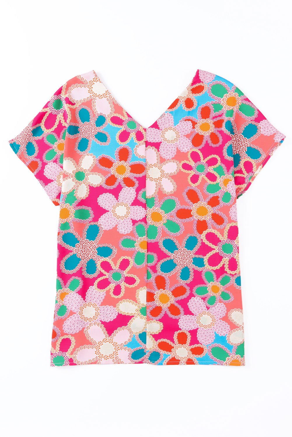 Pink Abstract Print V Neck Short Sleeve Dolman Blouse - Vesteeto