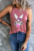 Pink Casual Easter Rabbit Graphic Tank Top - Vesteeto