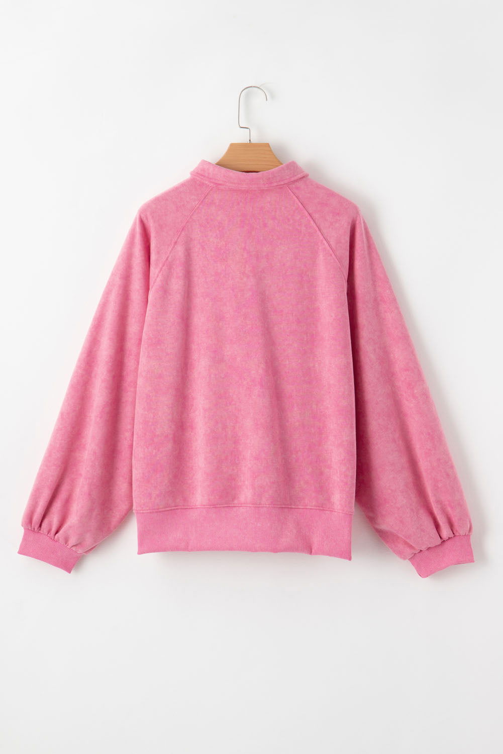 Pink Casual Washed Snap Button Pullover Sweatshirt - Vesteeto