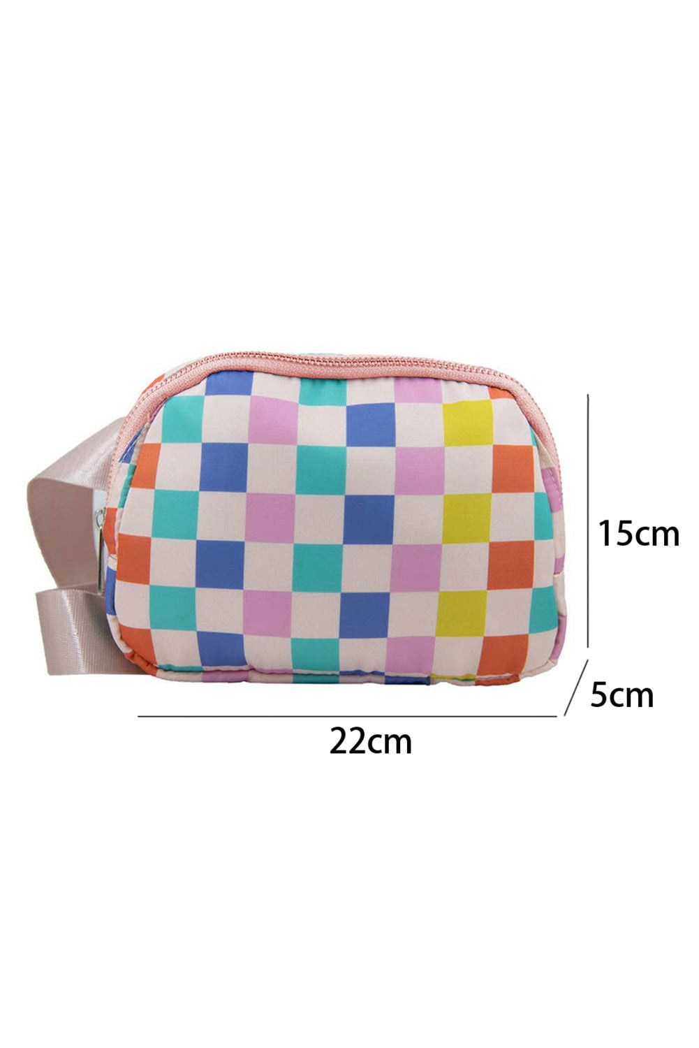 Pink Checkered Zipper Buckle Strap Crossbody Bag - Vesteeto