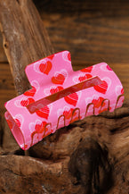 Pink Double Heart Printed Valentines Fashion Hair Claw - Vesteeto