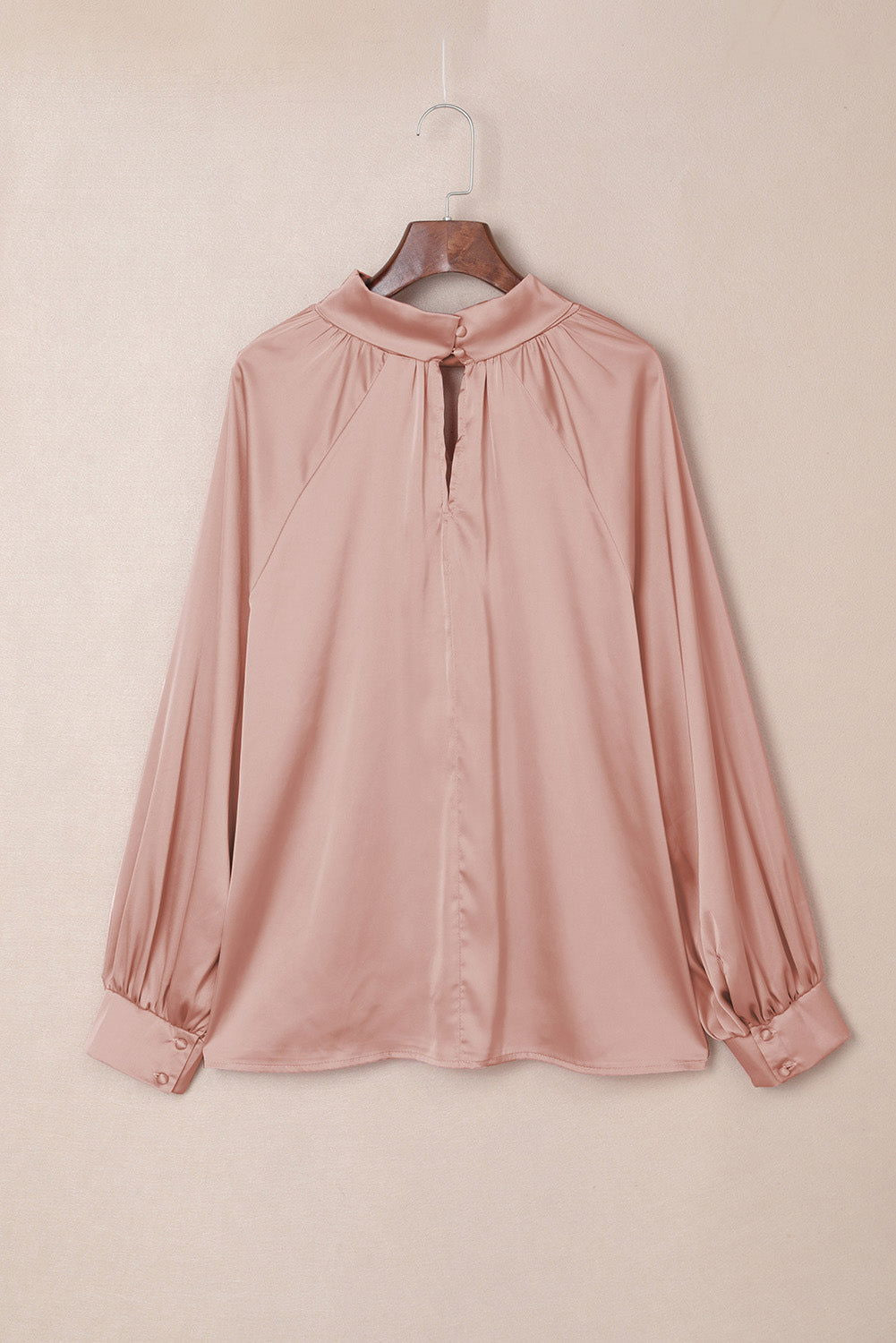 Pink Elegant Keyhole Long Sleeve Satin Blouse - Vesteeto