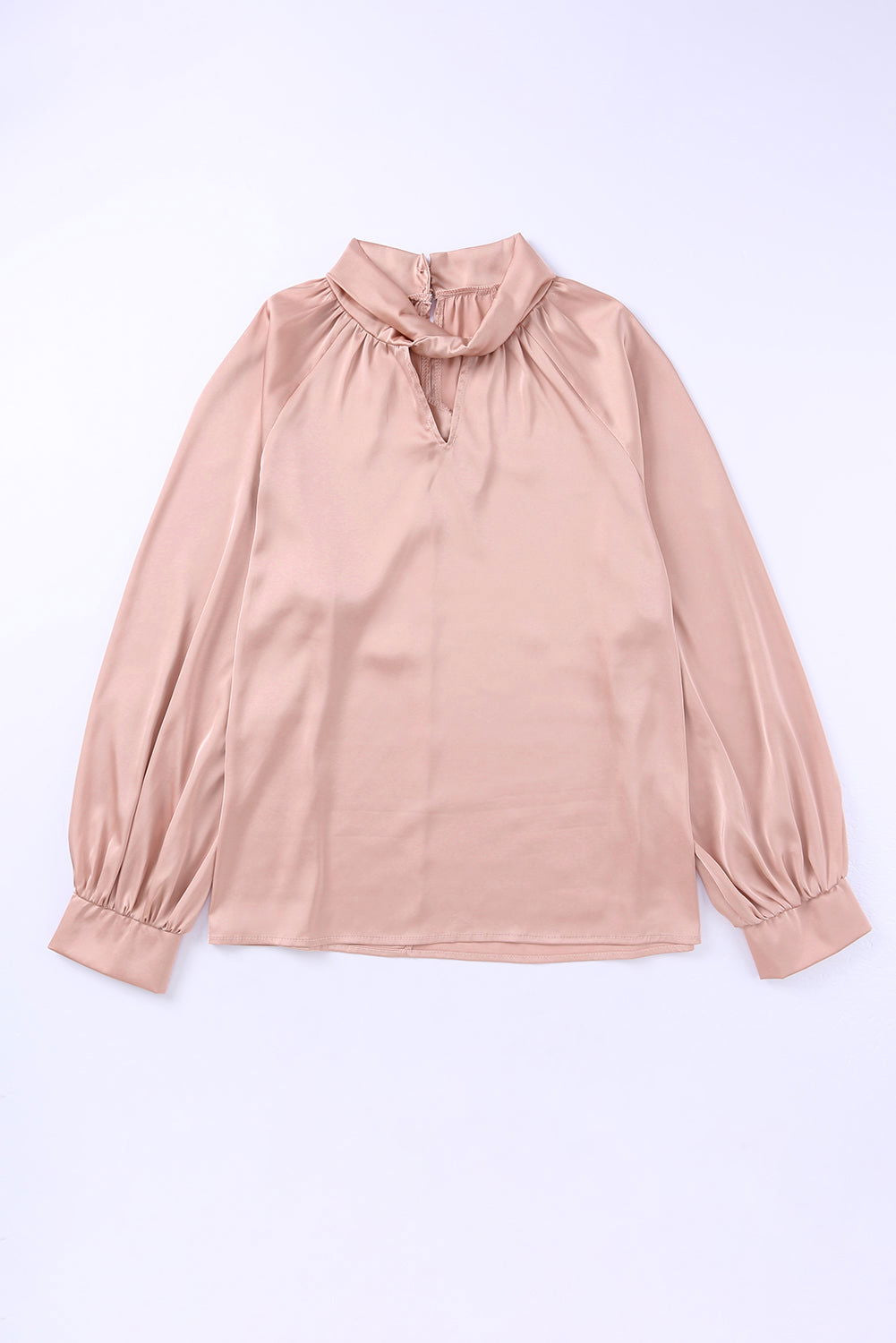 Pink Elegant Keyhole Long Sleeve Satin Blouse - Vesteeto