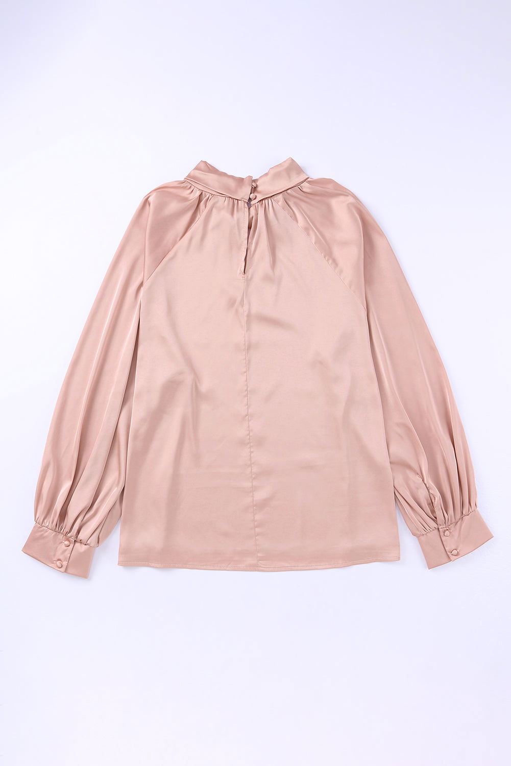 Pink Elegant Keyhole Long Sleeve Satin Blouse - Vesteeto