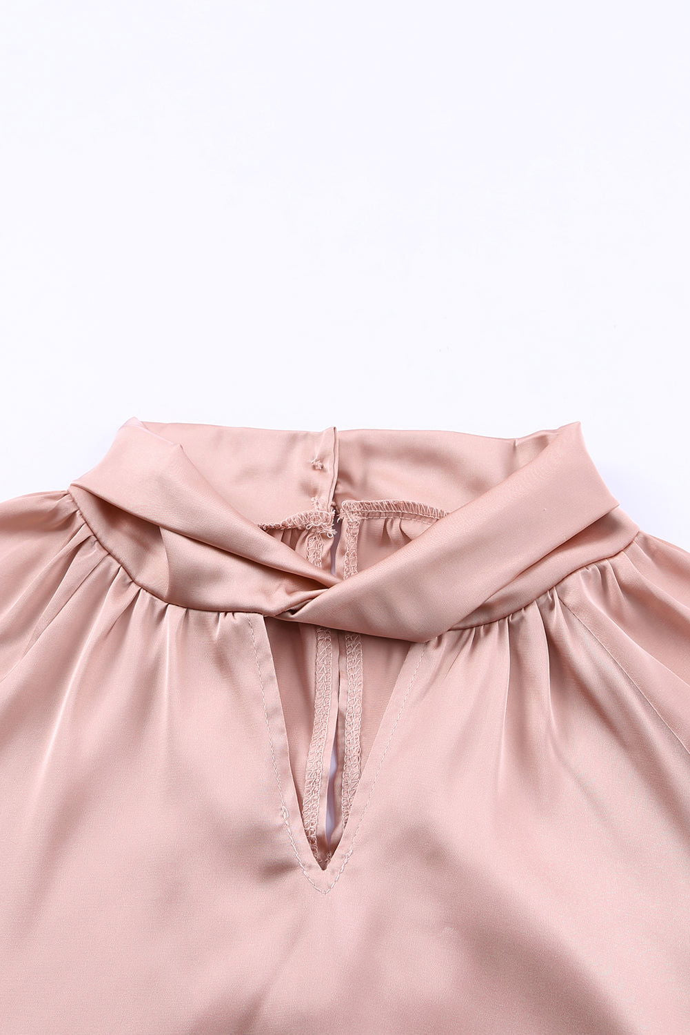 Pink Elegant Keyhole Long Sleeve Satin Blouse - Vesteeto