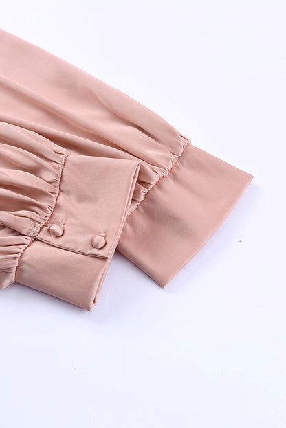 Pink Elegant Keyhole Long Sleeve Satin Blouse - Vesteeto