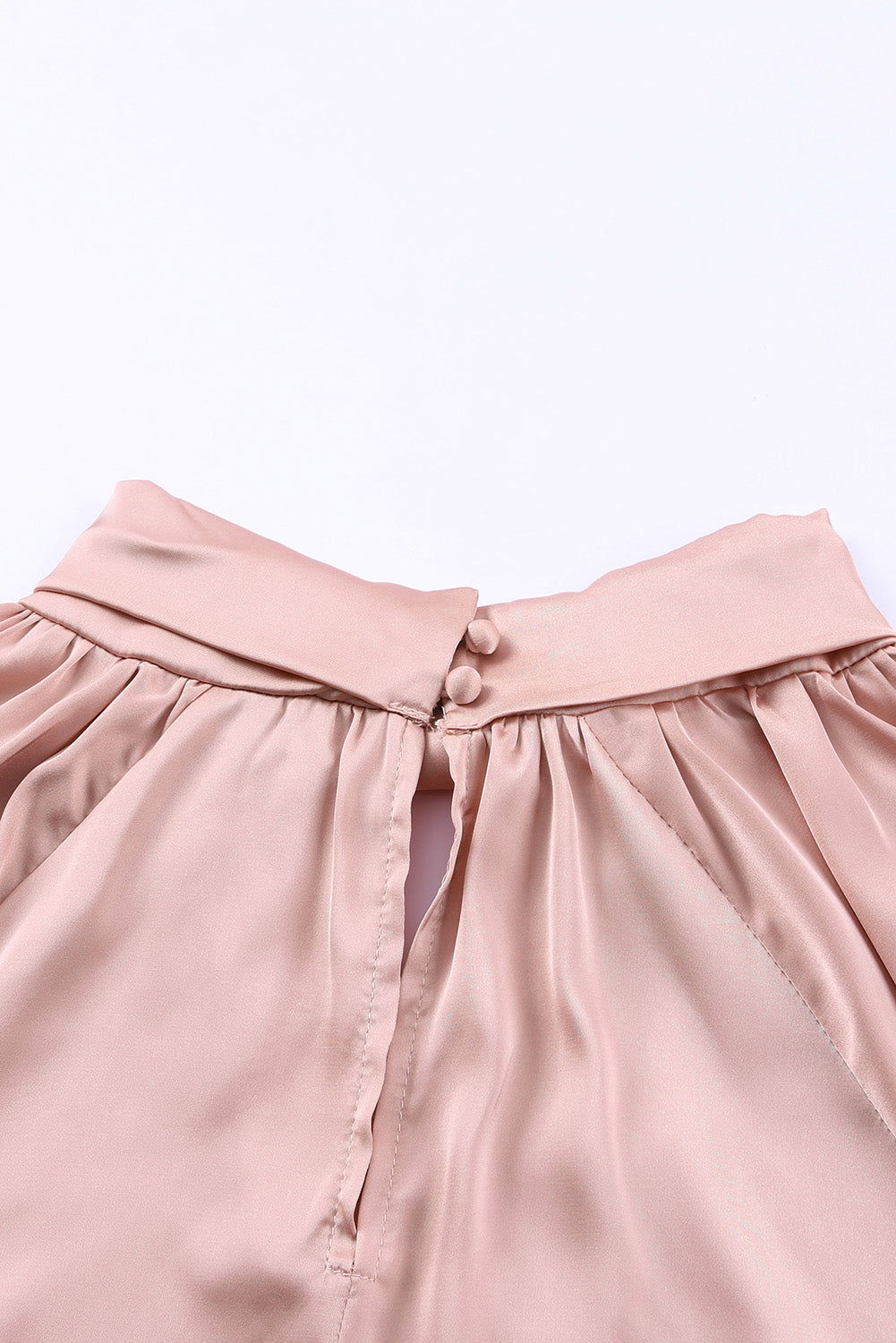 Pink Elegant Keyhole Long Sleeve Satin Blouse - Vesteeto