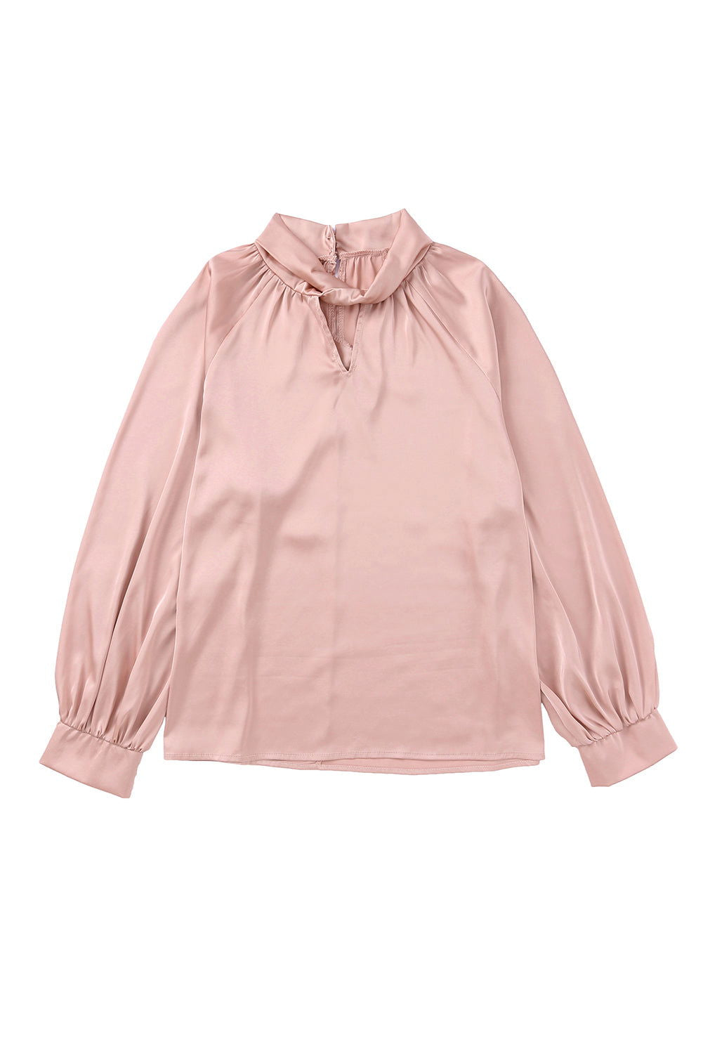 Pink Elegant Keyhole Long Sleeve Satin Blouse - Vesteeto