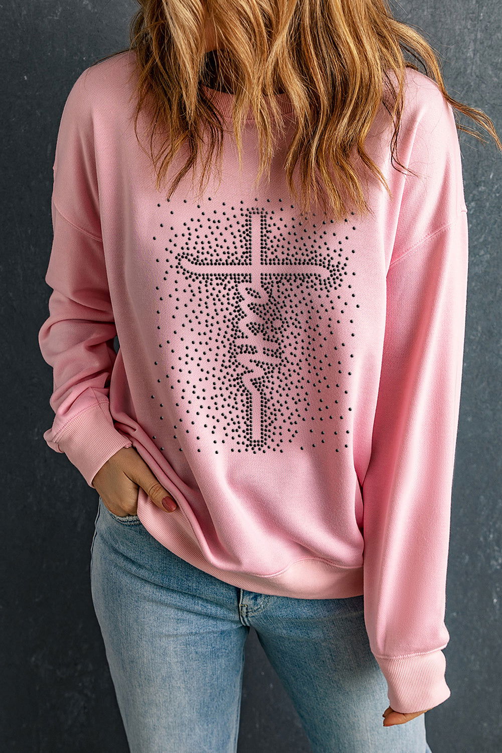 Pink Faith Graphic Pullover Sweatshirt - Vesteeto