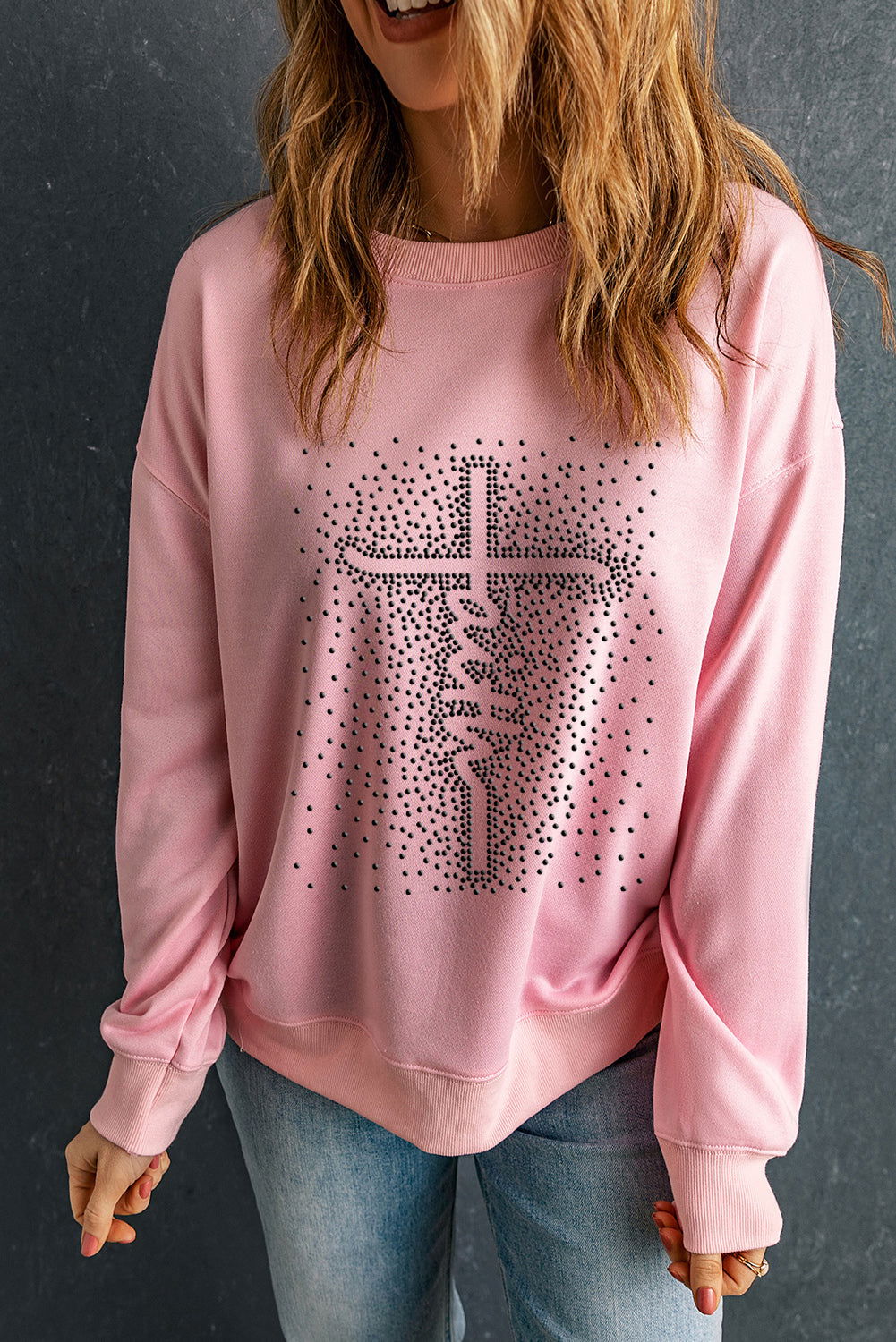 Pink Faith Graphic Pullover Sweatshirt - Vesteeto