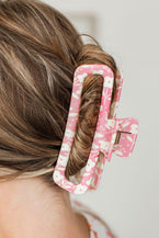 Pink Floral Printed Hollow Out Hair Claw - Vesteeto