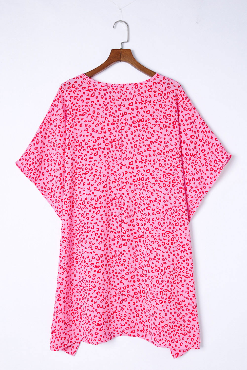 Pink Keyhole Short Sleeve Casual Leopard Print Dress - Vesteeto