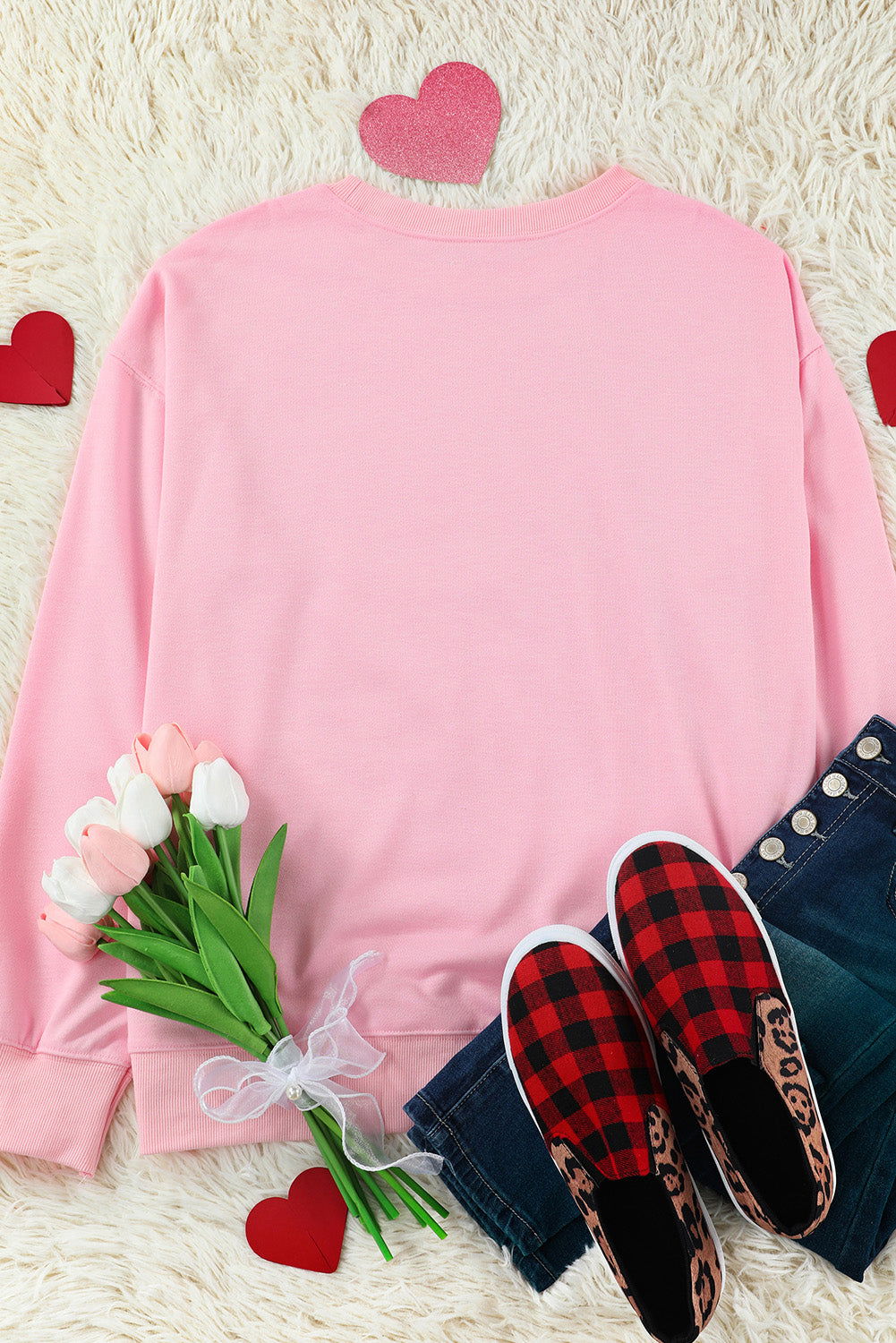 Pink LOVER Letter Graphic Drop Shoulder Pullover Sweatshirt - Vesteeto