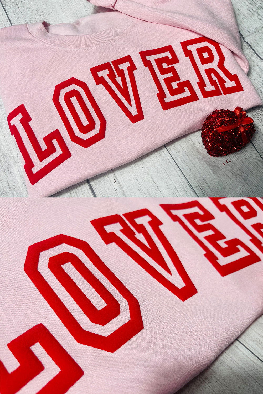 Pink LOVER Letter Graphic Drop Shoulder Pullover Sweatshirt - Vesteeto