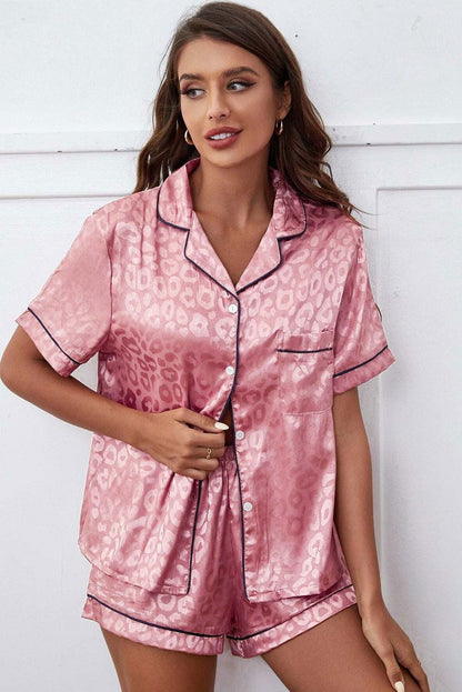 Collar Neck Shirt Shorts Lounge Set